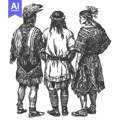 Three Native American Men Standing Together in Traditional Clothing