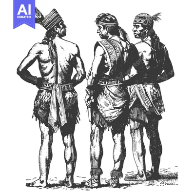 Three Native American Warriors in Traditional Attire