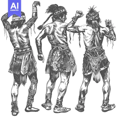 Aset desain premium: Three Native American Warriors in Traditional Dress
