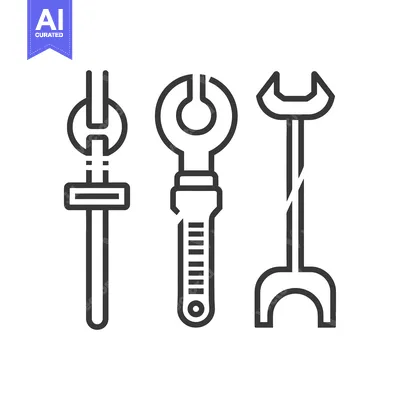 Three Outline Illustrations of Different Wrenches