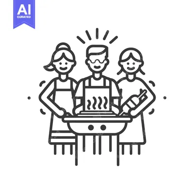 Three People Grilling Food at a Barbecue