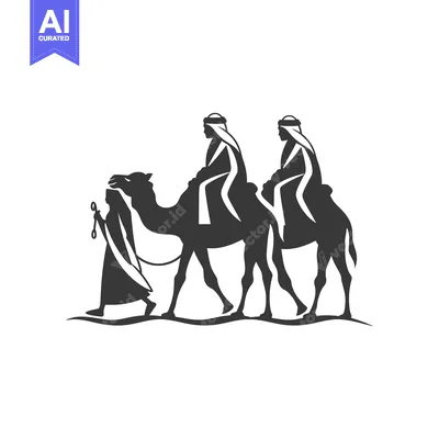 Three People Riding a Camel in Silhouette