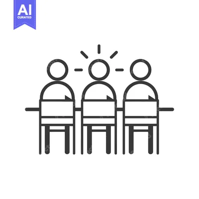 Aset desain premium: Three People Sitting at a Table, One with a Light Bulb Above Their Hea