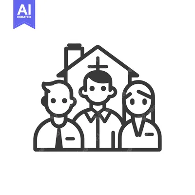 Three People Standing in Front of a House Icon