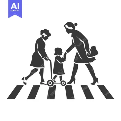 Aset premium populer: Three People Walking Across a Crosswalk