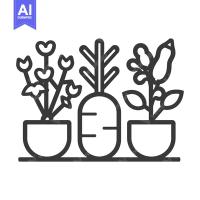 Aset desain premium: Three potted plants with a large root vegetable in the center