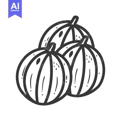 Three Pumpkins in Black and White Line Art