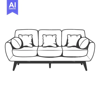 Three-seater sofa with three cushions and four legs