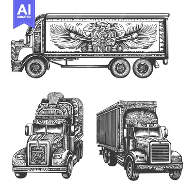 Three Semi-Trucks Decorated with Native American Art