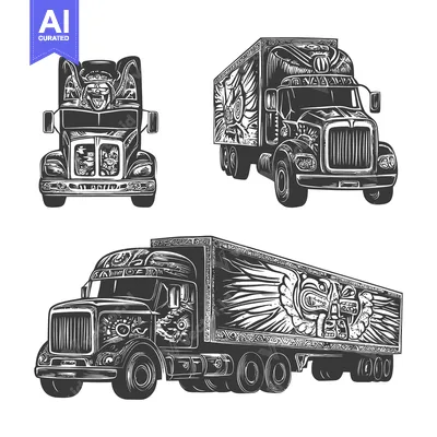 Three Semi-Trucks with Aztec Inspired Designs