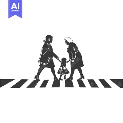 Three Silhouettes Crossing a Crosswalk