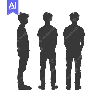 Three Silhouettes of a Young Man in Casual Clothing