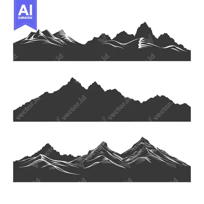 Three Silhouettes of Mountain Ranges with Detailed Peaks