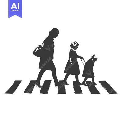 Aset premium populer: Three Silhouettes Walking Across a Crosswalk