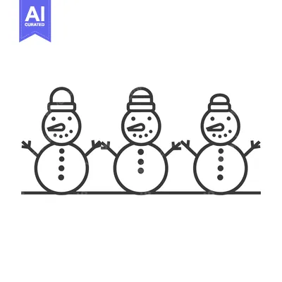 Three Simple Line Art Snowmen with Hats and Arms