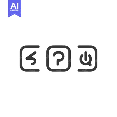 Aset desain premium: Three Simple Outline Icons: Back Arrow, Question Mark, and Power Butto
