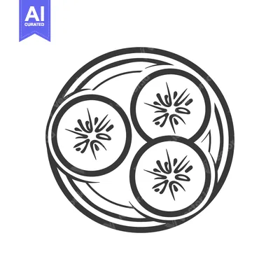 Aset premium populer: Three Slices of Kiwi Fruit on a Plate, Line Art