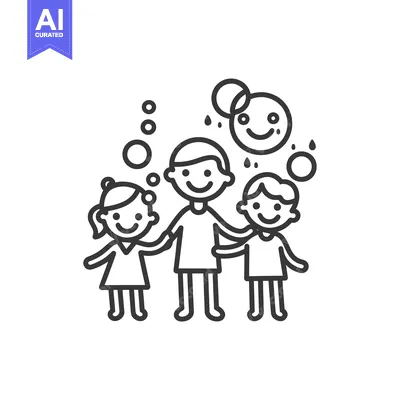 Popular premium asset: Three smiling children holding hands with happy thought bubbles above