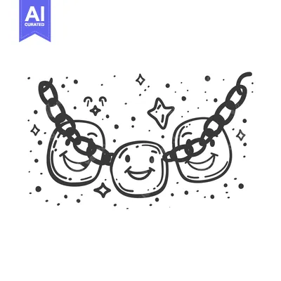 Three Smiling Faces Connected by a Chain