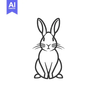 A Black and White Outline Drawing of a Rabbit Sitting Up