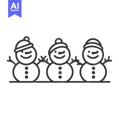 Three Smiling Snowmen in a Row with Hats and Buttons