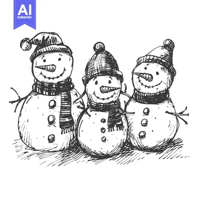 Aset premium populer: Three Smiling Snowmen in Winter Hats and Scarves