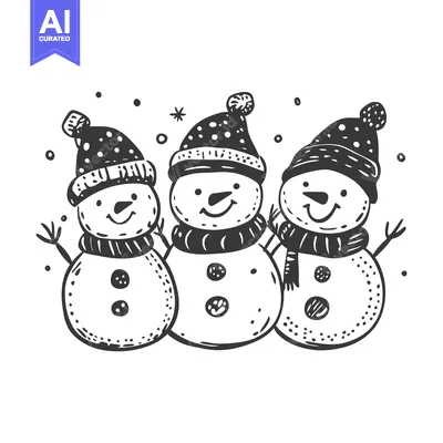 Three Smiling Snowmen Wearing Hats and Scarves