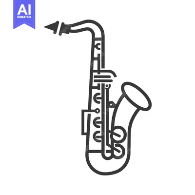 A Black and White Outline Drawing of a Saxophone