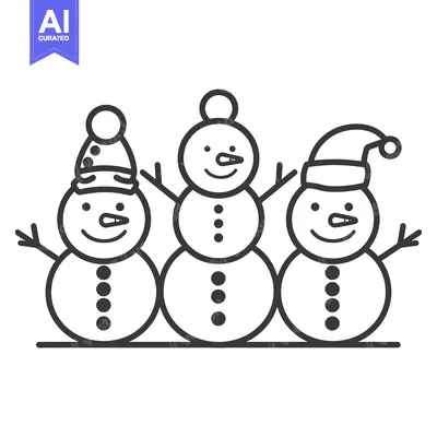 Three Smiling Snowmen Wearing Winter Hats