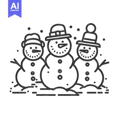 Three Smiling Snowmen with Hats and Sticks