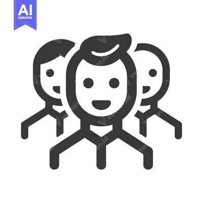 Three smiling stick figures standing together