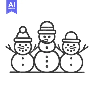 Three Snowmen Standing In A Row With Hats