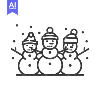 Three Snowmen Standing Together in the Snow