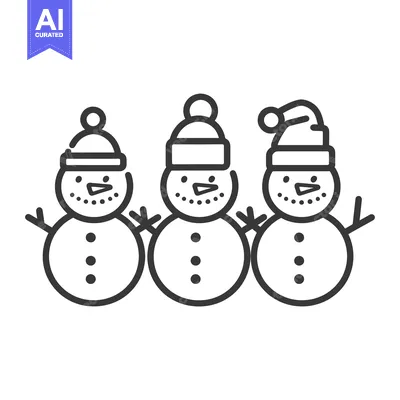 Three Snowmen With Different Hats Standing Together