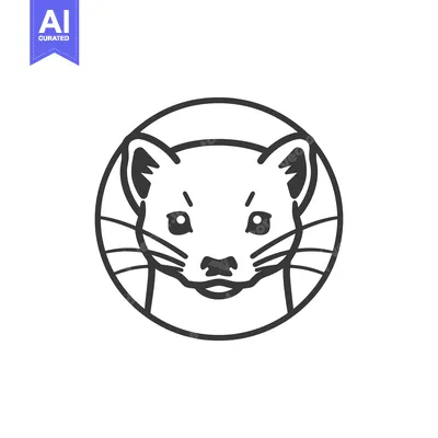 Aset premium populer: A Black and White Outline Drawing of a Weasel's Face in a Circle