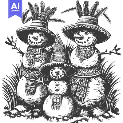 Aset premium populer: Three Snowmen with Feathers and Tribal Patterns