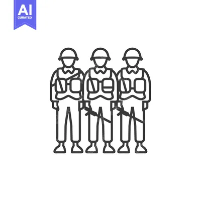 Three Soldiers in Formation with Helmets and Rifles