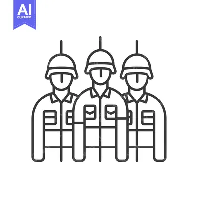 Three Soldiers in Line with Helmets and Uniforms