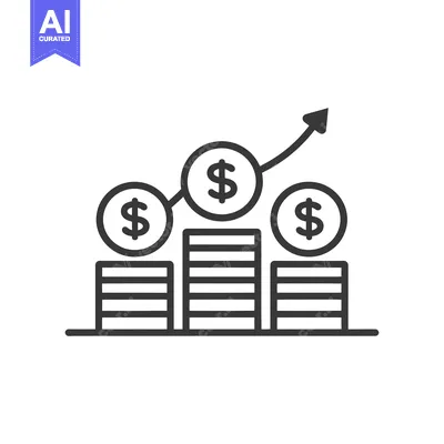 Three Stacks of Coins With Dollar Signs and an Upward Arrow
