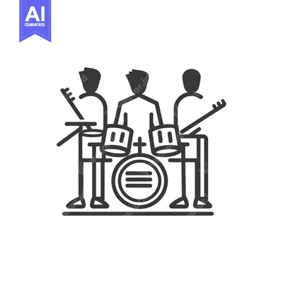 Three Stick Figure Musicians Performing with Drums