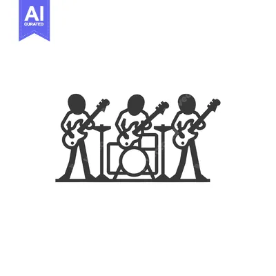 Three Stick Figures Playing Music With Guitars and Drums
