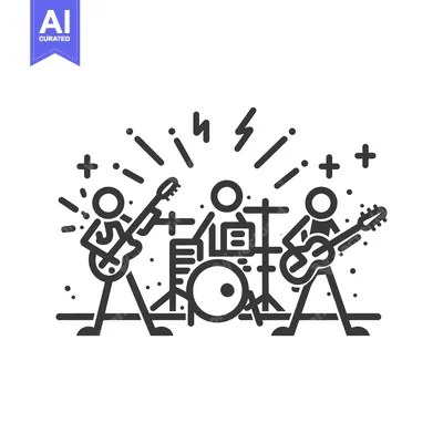 Three Stick Figures Playing Music with Guitars and Drums