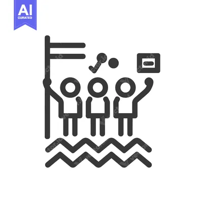 Three Stick Figures Raising a Flag and Holding a Certificate Above Wav