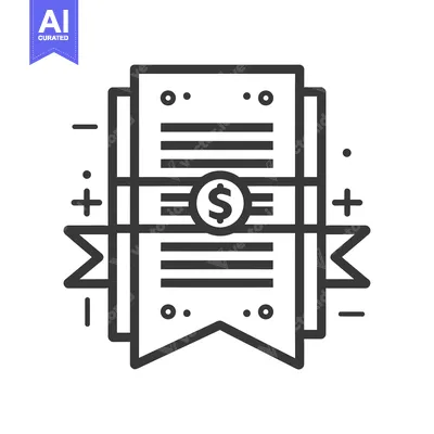 Aset desain premium: A black and white outline icon of a document with a dollar sign in a c