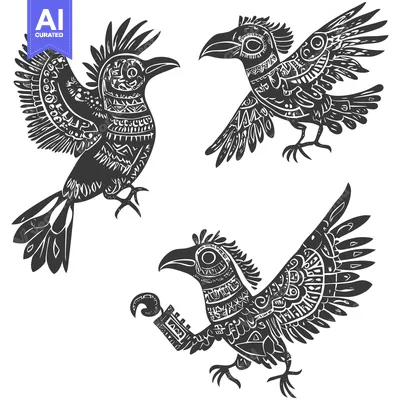 Popular premium asset: Three Stylized Birds with Geometric Patterns and Wings
