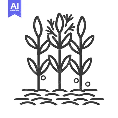 Three stylized plants with leaves and stems growing from the ground