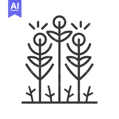 Aset desain premium: Three stylized plants with round flowers and leaves