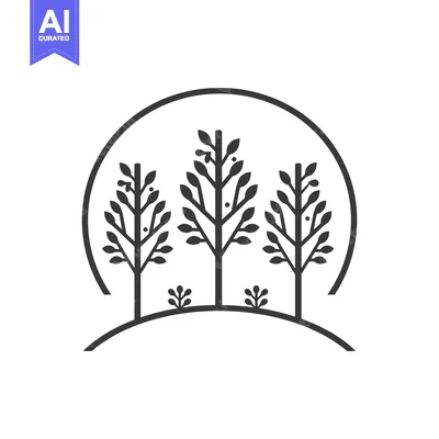 Aset desain premium: Three Stylized Trees with a Circle Behind Them