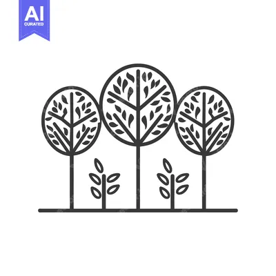 Aset desain premium: Three stylized trees with leaves in a row