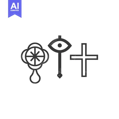 Three Symbolic Figures: Wheel, Eye, and Cross